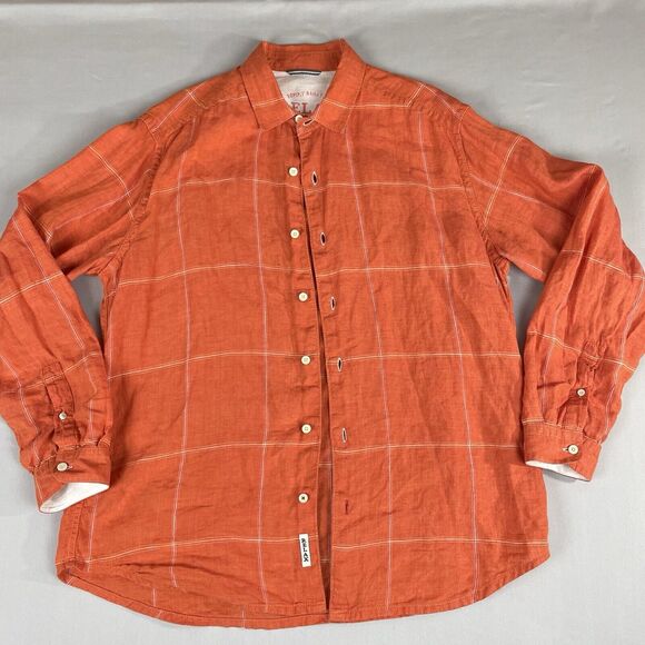 Tommy Bahama Relax Linen Button Up Shirt Men's Medium Orange Check Island Preppy - Picture 14 of 16